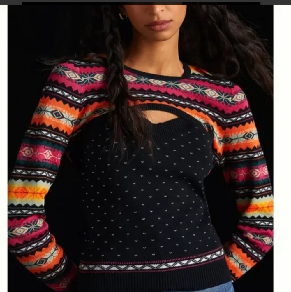 Size L Anthropologie Maeve Abstract Fair Isle Sweater Tank & Shrug Set